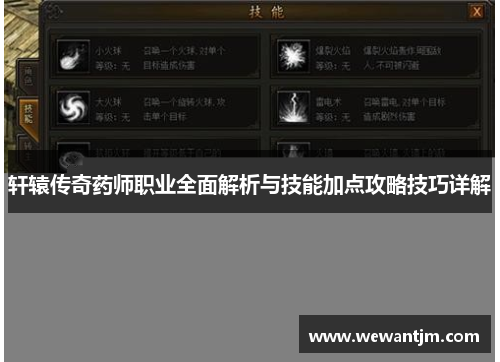 轩辕传奇药师职业全面解析与技能加点攻略技巧详解